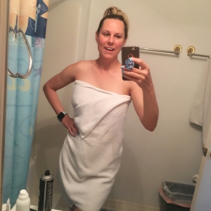 bathroom selfie in a towel